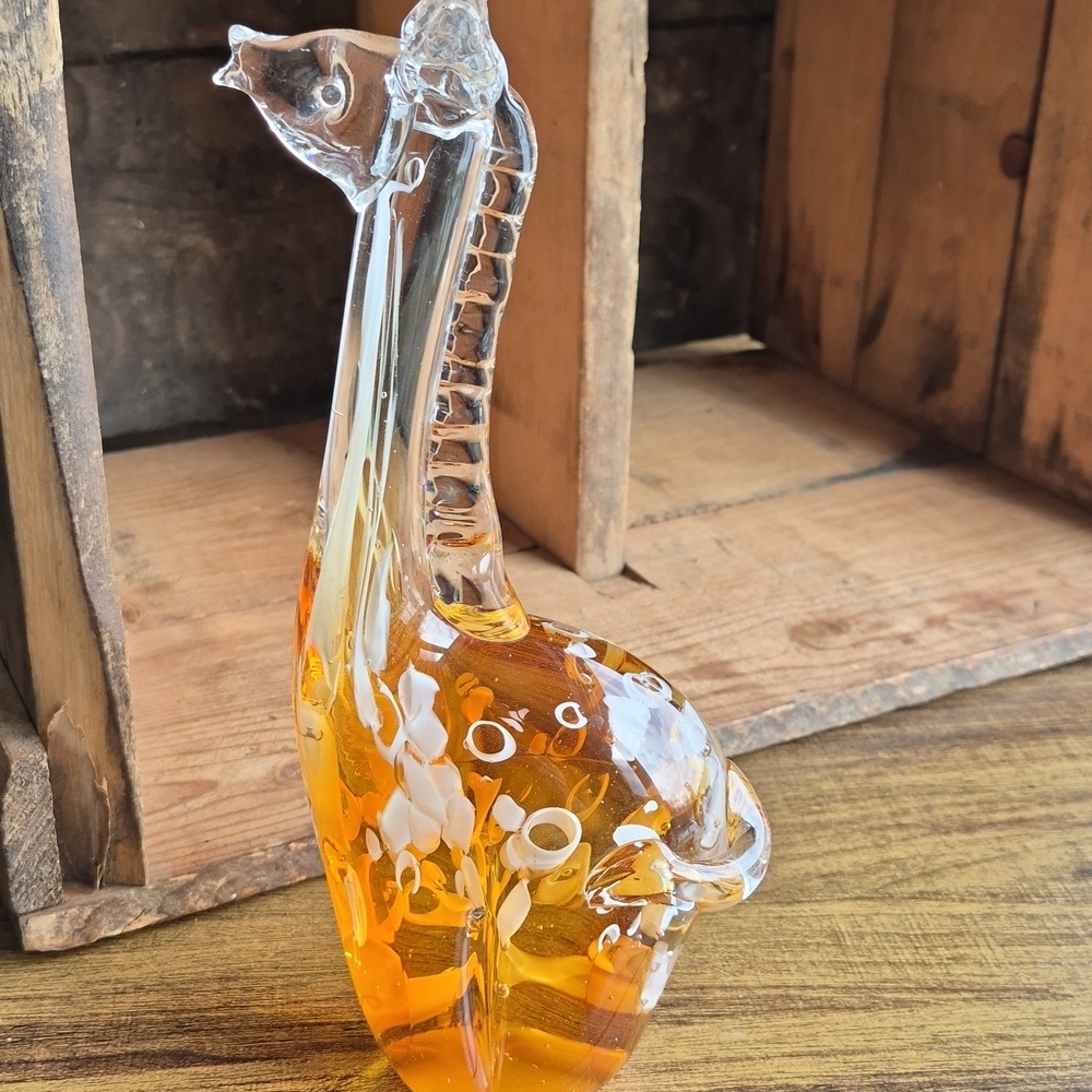 Handblown Amber Glass Giraffe Sculpture - Home Art Accent
